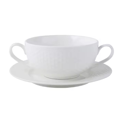 White Diamond Handled Soup Cup With Saucer 300ml