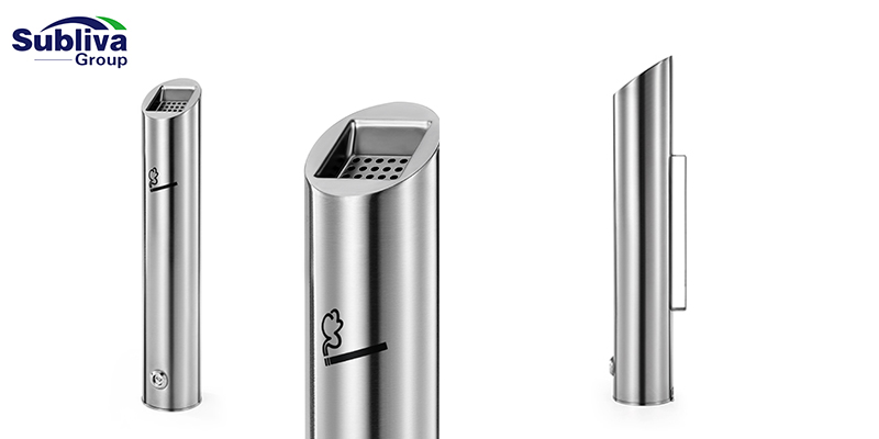 Stainless Steel Cylinder Wall Mounted Cigarette Bin 4